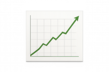 Green line graph on white sheet displaying growth, increasing profit, rising income, and financial success with transparent background