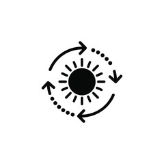 Renewable energy cycle icon sun with arrows in a circular motion, symbolizing the continuous nature of solar power