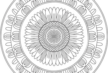 Detailed Mandala Flower with Leaves – Nature Line Art Design