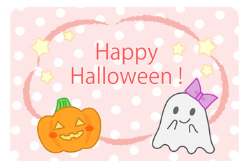 かぼちゃとお化けのファンシーなハロウィンイラスト