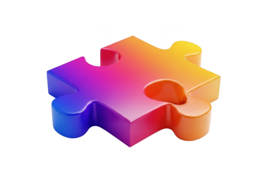 Colorful gradient puzzle piece isolated on transparent background