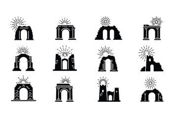Vector illustration of vector art of collection of ancient arch and ruin icons