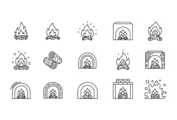 Vector illustration of vector art of collection of fireplace and flame icons