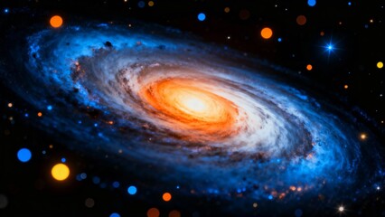 Obraz premium A stunning view of a spiral galaxy with vibrant orange and blue hues, showcasing its swirling arms and bright central core against the backdrop of deep space.
