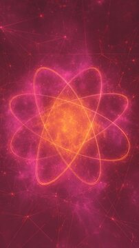 Quantum leap: digital abstractions in scientific exploration. Press photo. Elegant electron orbits: a subtle glimpse into atomic future. Editorial use. Breaking news.