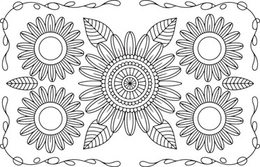 Floral Sunflower Cluster – Detailed Botanical Mandala Page