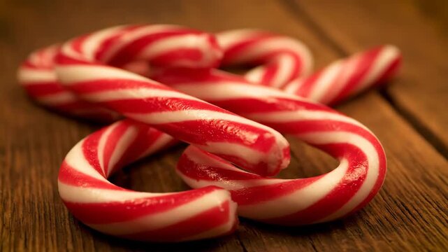 Christmas Candy Canes on a Rustic Wooden Table During the Day