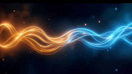 Obraz premium An abstract masterpiece, featuring liquid gold and glowing electric blue lines intertwining in a fluid, elegant dance. 