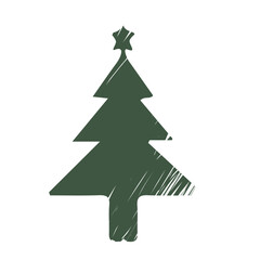 Grunge green textured Christmas tree in cartoon vector style. Clip art for minimalist holiday, seasonal or festive design projects