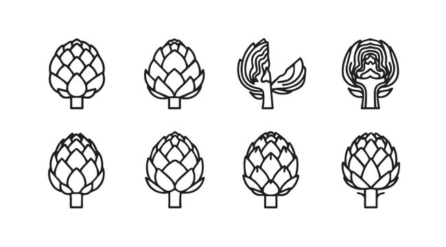 Artichoke icons set fresh healthy vegetable ingredient hand drawn style collection vector