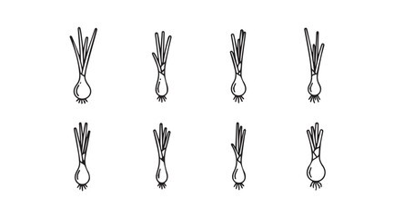 Collection of eight hand-drawn botanical style scallions ready for culinary use vector