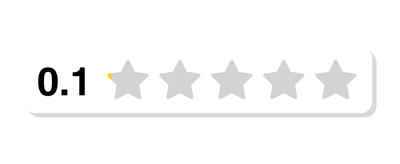 Rating bar with numeric label 0.1 in flat white rectangular design, minimal review feedback score showing 0.1 stars, PNG with transparent background