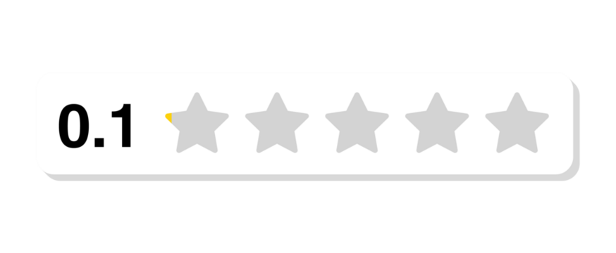 Rating bar with numeric label 0.1 in flat white rectangular design, minimal review feedback score showing 0.1 stars, PNG with transparent background