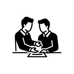 Obraz premium Two businessmen shaking hands over a table business meeting concept.
