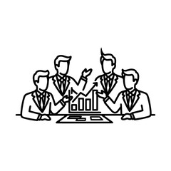 Business team meeting with graph analysis and presentation.