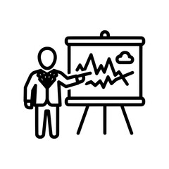 Business presentation with a man pointing at a graph on a whiteboard.