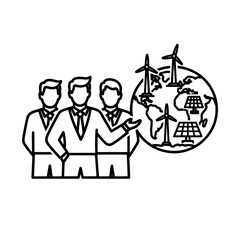 Team of professionals presenting renewable energy sources for sustainability.