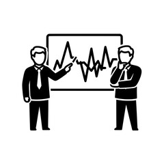 Business presentation with two men and a graph on a board.