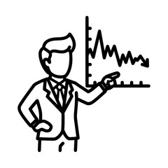 Business man presenting financial data on a graph showing a downward trend.