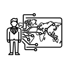 Global Network Technology Business Man World Map Connection.