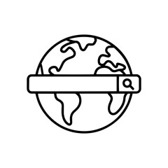 Vector art of global search bar icon over a stylized globe