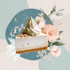 blank mockup of a vegan dessert template with pastel colors and floral accents
