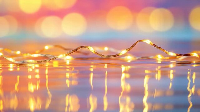 A close-up shot of a string of lights placed on a table, perfect for decorating or highlighting small objects