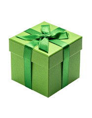 Obraz premium A vibrant green gift box tied with a satin ribbon and bow.