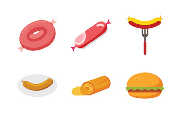 Collection of delicious sausage and burger illustrations for food graphics