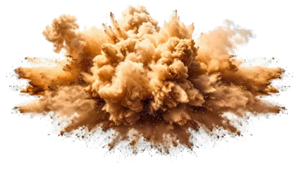 Vibrant orange dust cloud erupting outwards with energy.