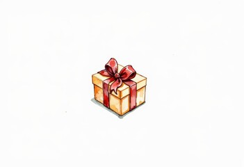 Obraz premium Beautifully Wrapped Gift Box with Red Ribbon and Bow on a White Background, Perfect for Celebrations and Special Occasions, Rich in Symbolism and Meaning
