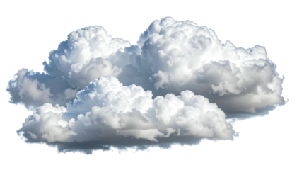 Bright white cumulus clouds with soft shadows isolated.