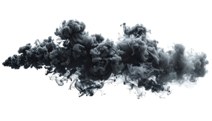 Dynamic black ink cloud swirling in water abstract art form.