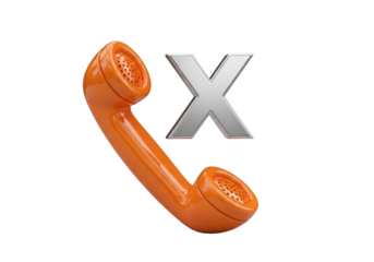 Orange telephone receiver with x symbol isolated on transparent background