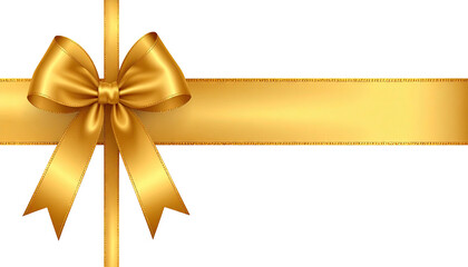 Fototapeta premium Elegant golden ribbon tied in a beautiful bow for gift wrapping.