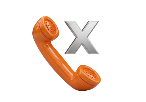 Orange telephone receiver with x symbol isolated on transparent background