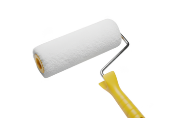 Paint roller with yellow handle isolated on transparent background