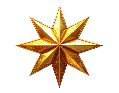 Golden Eight Pointed Star Decoration Shiny Metallic Object.