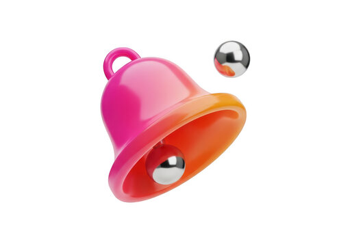 3d pink bell with clapper isolated on transparent background