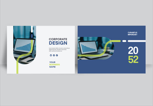 Modern business brochure layout &ndash;  Geometric Book Cover Landscape Layout Green and Blue
  
