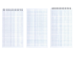 Three spiral bound notebooks with graph paper pages.