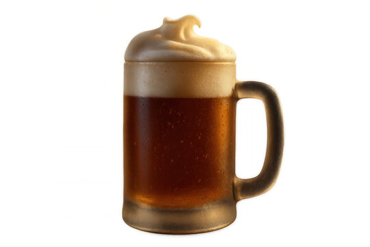 Cold beer mug filling with foamy head, refreshing alcoholic drink on transparent background - Powered by Adobe