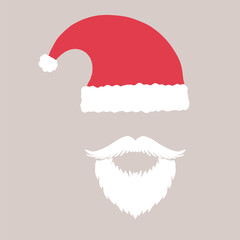 Red santa hat and and white mustache with a beard silhouette icon vector illustration
