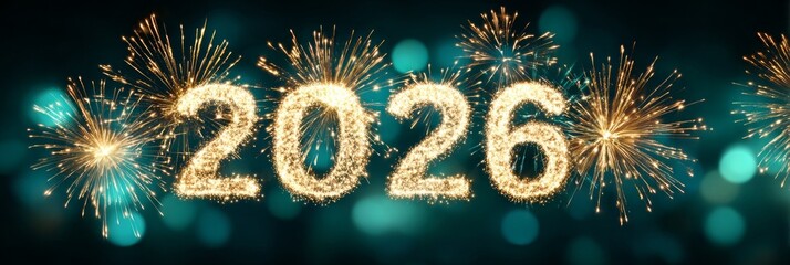 Fireworks illuminate the night sky, celebrating the arrival of New Year 2026 with vibrant bursts of color