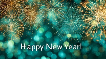 Colorful fireworks light up the night sky in celebration of New Year 2026 with vibrant displays and joyful greetings
