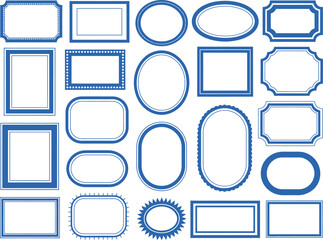 Doodle frame set vector hand drawn stamp border vintage abstract wavy post stamp simple design blue decorative rectangle label empty banner shape collection coastal retro postmark illustrations
