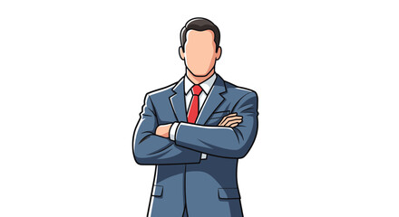 Obraz premium Confident businessman in a suit with arms crossed ready for success.