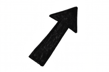 Hand drawing black arrow pointing up and right, showing direction, navigation, and business growth concept (transparent background)
