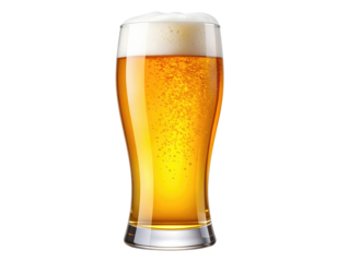 A tall glass filled with golden beer and a frothy white head.