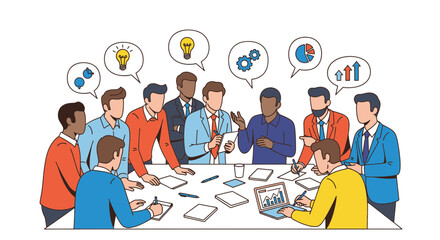 Fototapeta premium Teamwork and collaboration in a business meeting with ideas and charts.